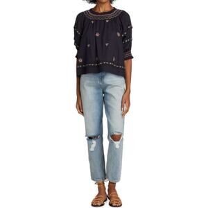 The Great Cotton Loose Fitting Folklore Embroidered Top Black Women's Size 0